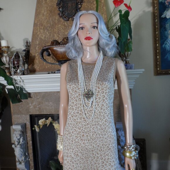 St. John Sport by Marie Gray Beige Animal Print Knit Dress & Cardigan Set–Size P - Picture 3 of 16